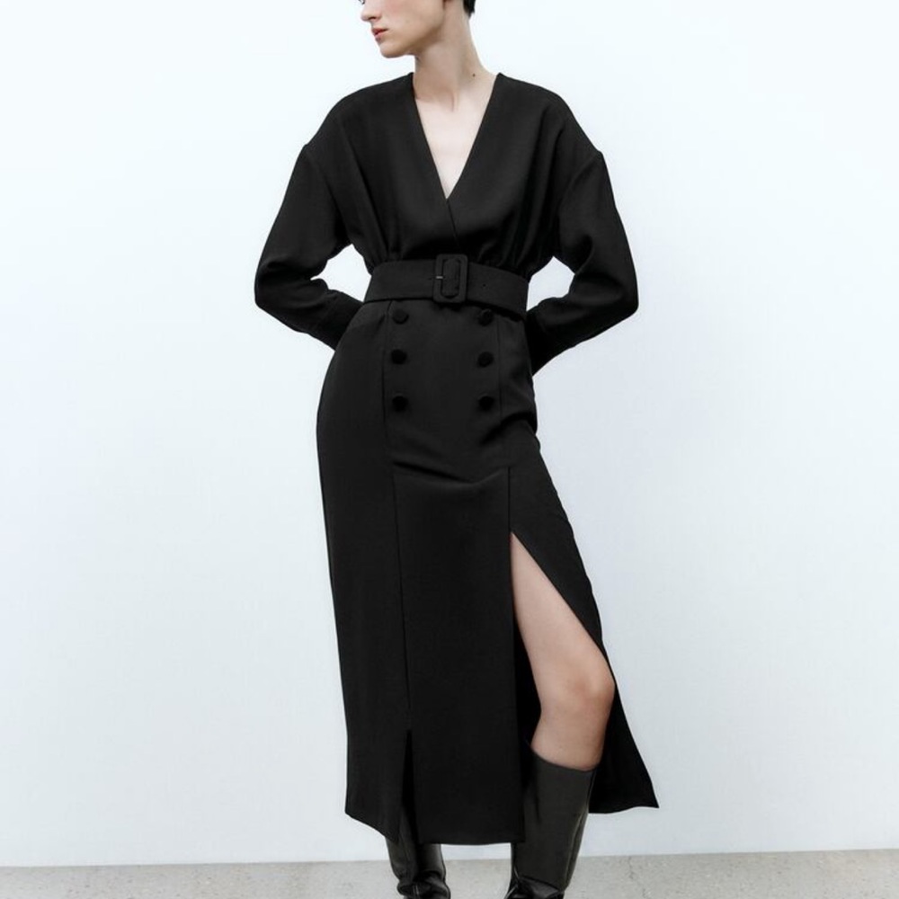 NWT Zara Black Belted Shirtdress Size XS